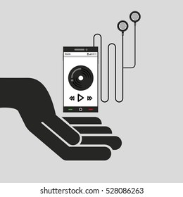 hand mobile phone play music heaphone vector illustration eps 10