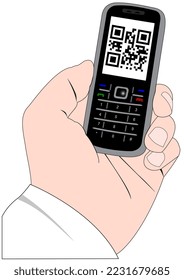 Hand mit Handy mit QR-Code