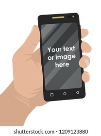 Hand with mobile phone with space for your text or image