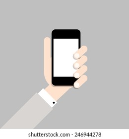 Hand with mobile phone. Vector illustration
