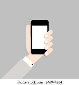 Hand with mobile phone. Vector illustration