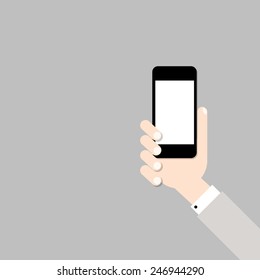 Hand with mobile phone. Vector illustration