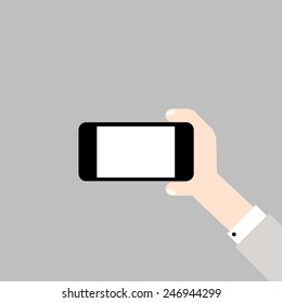 Hand with mobile phone. Vector illustration
