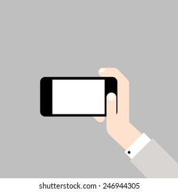 Hand with mobile phone. Vector illustration