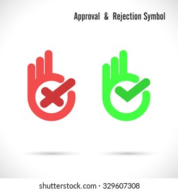 Hand and modern check mark icon.Wrong and right check mark icons.Ok logo design vector symbol.Hand okay symbol icon logotype.Approval and rejection concept.Vector illustration