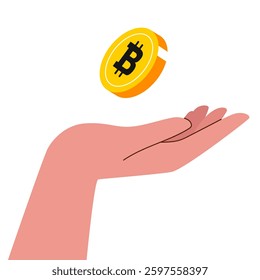 hand with  modern design concept of cryptocurrency technology, bitcoin exchange, mobile banking. smartphone with bitcoin and dollars coming out. Transfer money from Bitcoin coin wallet to Smartphone
