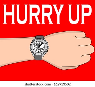 Hand with modern watch, hurry up, vector illustration
