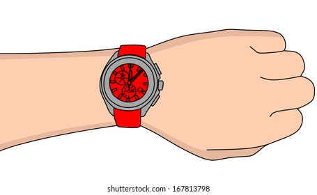 Hand with modern watch, vector illustration 