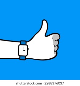 Hand with modern watch. Vector illustration.