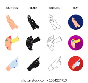 Hand moisturizing, scalpel surgeon mask on face, cream on face. Skin are set collection icons in cartoon,black,outline,flat style vector symbol stock illustration web.