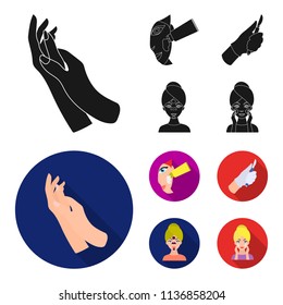 Hand moisturizing, scalpel surgeon mask on face, cream on face. Skin are set collection icons in black, flat style vector symbol stock illustration web.