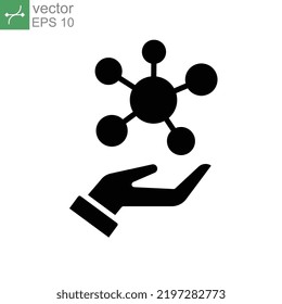 Hand molecule glyph icon, biology evolution, collagen, protein amino atom, social technology, bio global. Holding molecular compound. structure vector illustration design on white background EPS 10