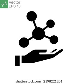 Hand molecule glyph icon, biology evolution, collagen, protein amino atom, social technology, bio global. Holding molecular compound. structure vector illustration design on white background EPS 10