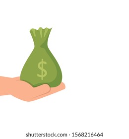 hand with money bag cash isolated icon vector illustration design