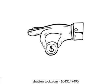 hand money bag coin doodle icon