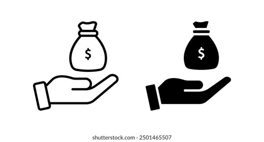 Hand with Money bag icon set. finance sign. for mobile concept and web design. vector illustration on white background