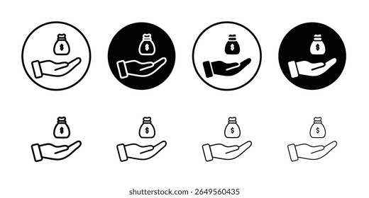 Hand with Money bag icon thin flat simple illustration symbol
