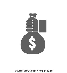 Hand with money bag icon vector