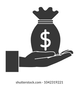 hand with money bag isolated icon