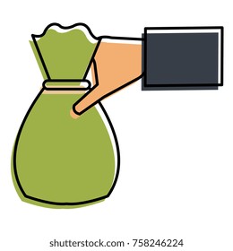 hand with money bag isolated icon
