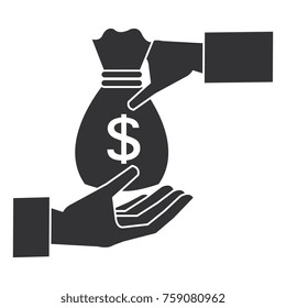 hand with money bag isolated icon