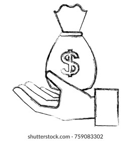hand with money bag isolated icon