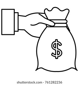 hand with money bag isolated icon