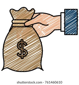 hand with money bag isolated icon