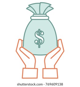 hand with money bag isolated icon