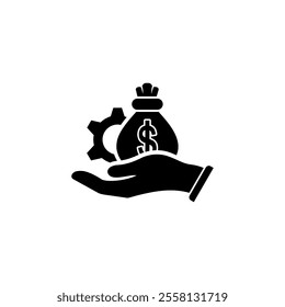 Hand with Money Bag logo. Real estate logo vector.