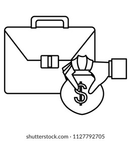 hand with money bag and portfolio