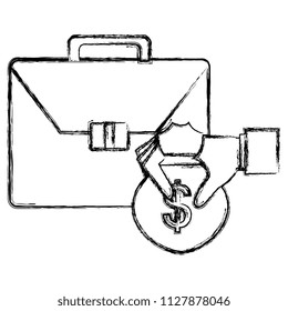 hand with money bag and portfolio