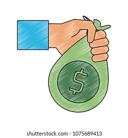 Hand with money bag scribble