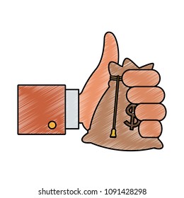 Hand with money bag scribble