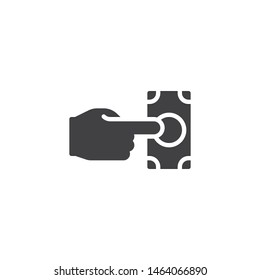 Hand with money bill vector icon. filled flat sign for mobile concept and web design. Payment method glyph icon. Symbol, logo illustration. Vector graphics