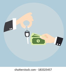 Hand with money and car keys