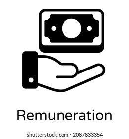 Hand With Money Denoting Solid Icon Of Remuneration 