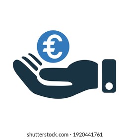 Hand money, Euro payment icon. Editable vector isolated on a white background.