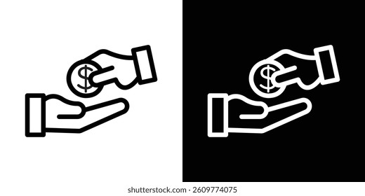 Hand money exchange icons vector set in stroke line style