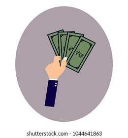 Hand with money. Flat design, vector.