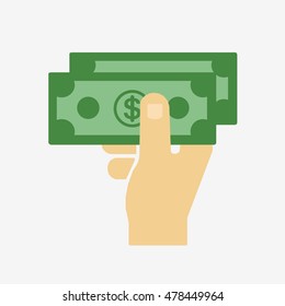 Hand with money. Flat style vector illustration