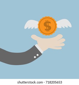 Hand with money fly.