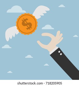 Hand with money fly.