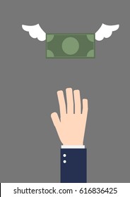 Hand with money fly. vector.
