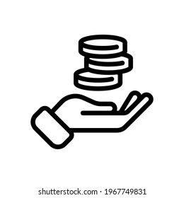 Hand and money, giving a cash, simple icon. Black linear icon with editable stroke on white background svg