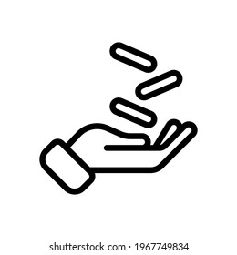 Hand and money, giving a cash, simple icon. Black linear icon with editable stroke on white background
