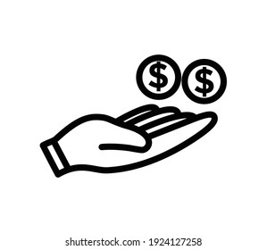 Hand and money icon flat style illustration