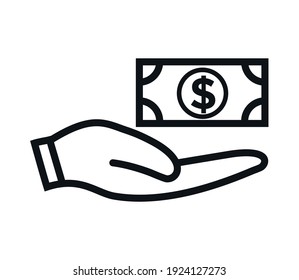 Hand and money icon flat style illustration