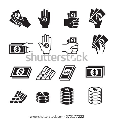 Hand and money icon set