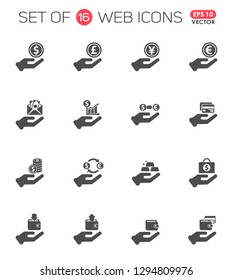 hand and money icon set. hand and money web icons for your project